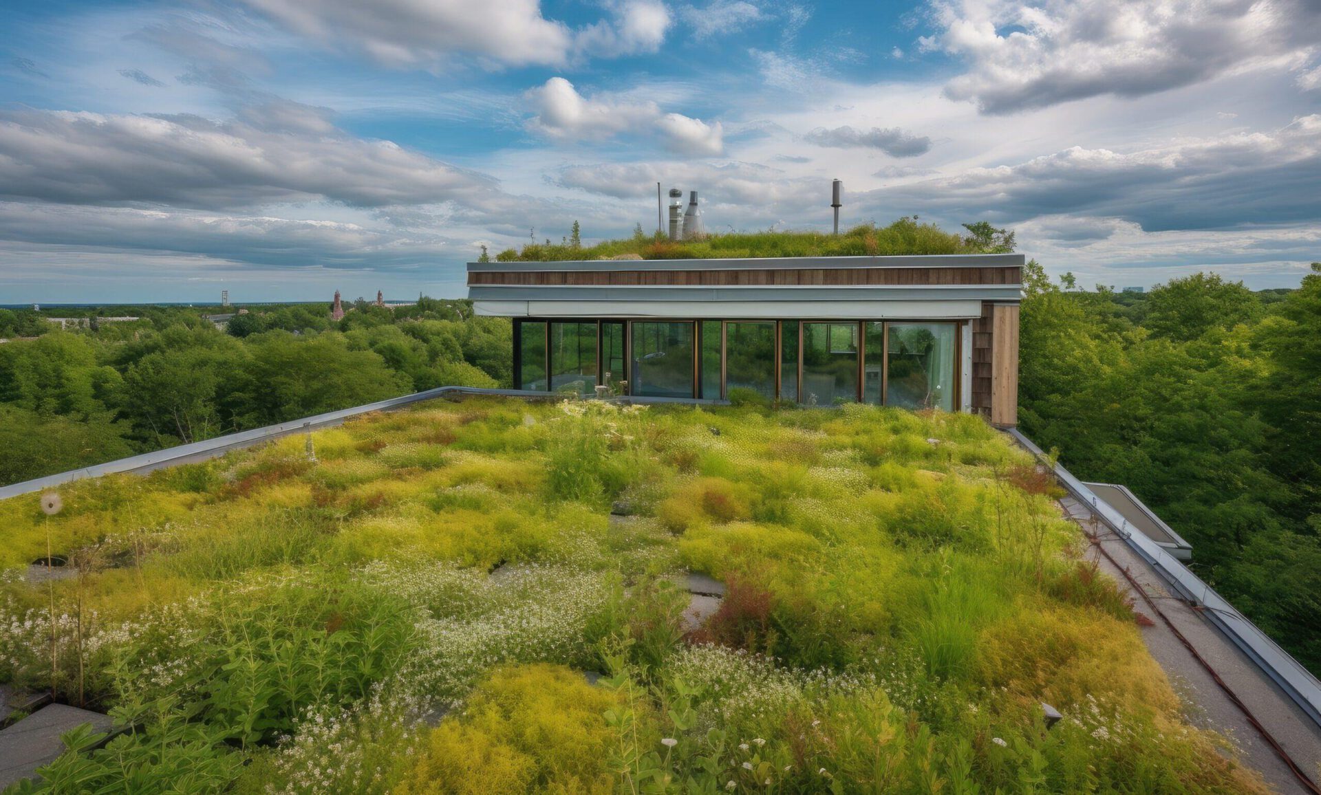 green roof on a sustainable building with a view of the sky